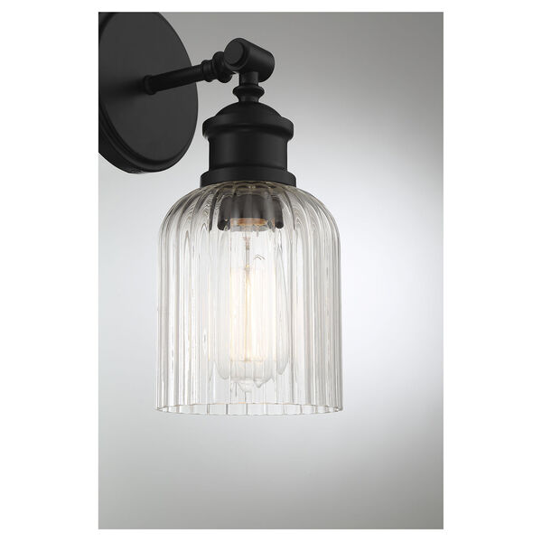 Lowry Matte Black One-Light Wall Sconce with Clear Ribbed Glass, image 6