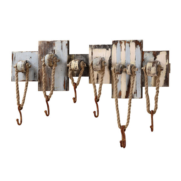 Wood and Rope Wall Hooks, with Seven Hooks, image 1
