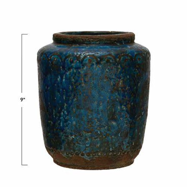 Distressed Blue Debossed Terra-Cotta Eight-Inch Vase, image 5