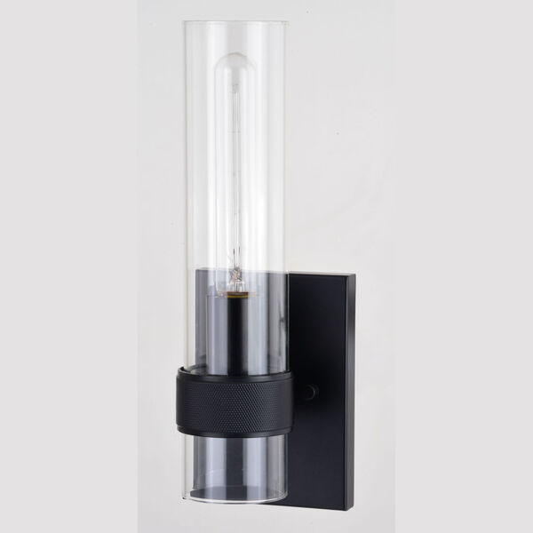 Bari Matte Black Five-Inch One-Light Wall Sconce with Clear Cylinder Glass, image 5