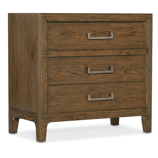 Chapman Warm Brown and Pewter 32-Inch Three-Drawer Nightstand, image 1