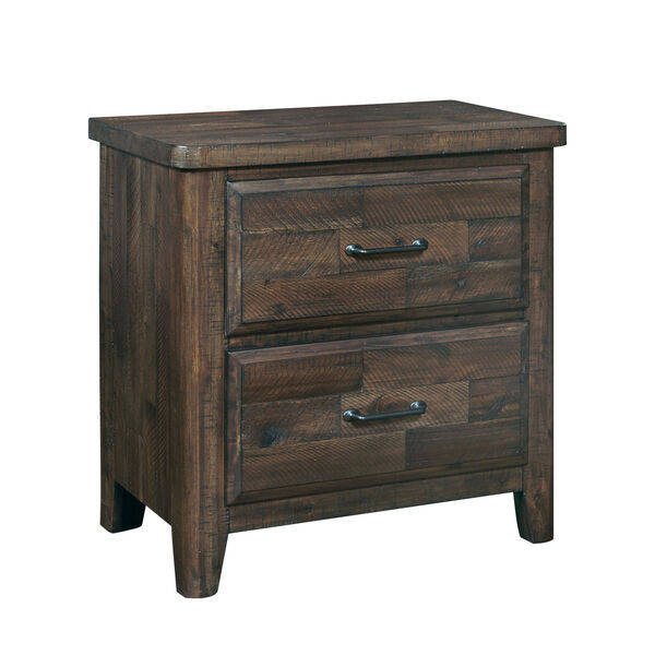 Sawmill Distressed Espresso Two-Drawer Farmhouse Nightstand with USB Port, image 6