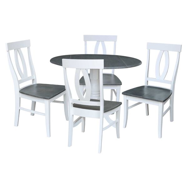 White and Heather Gray 42-Inch Dual Drop Leaf Dining Table with Four Splat Back Chairs, Five-Piece, image 1
