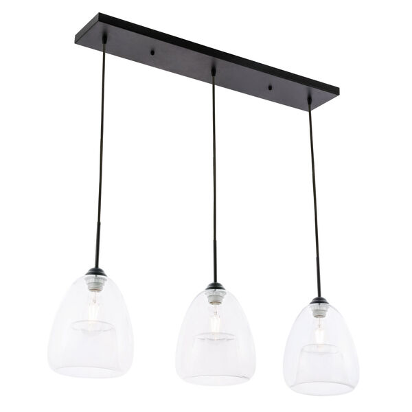 Kason Black 36-Inch Three-Light Pendant with Clear Glass, image 6