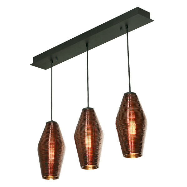 Mila Black Three-Light Linear Mini Pendant with Copper Shades, image 1