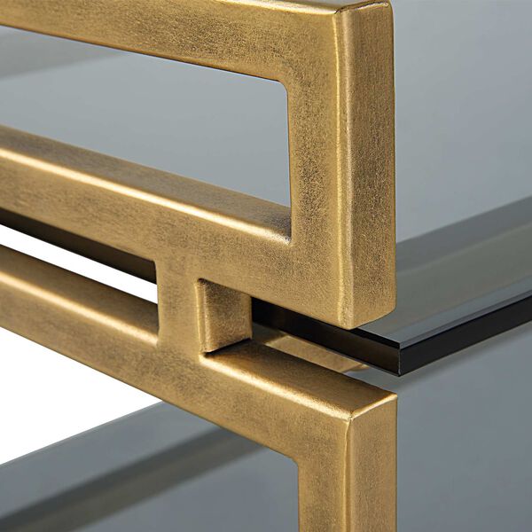 Stacked Up Smoked Gray Antiqued Gold Glass Console Table, image 6