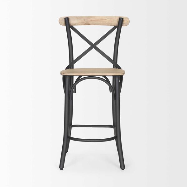 Etienne Light Brown Wood With Iron Metal Counter Stool, image 2