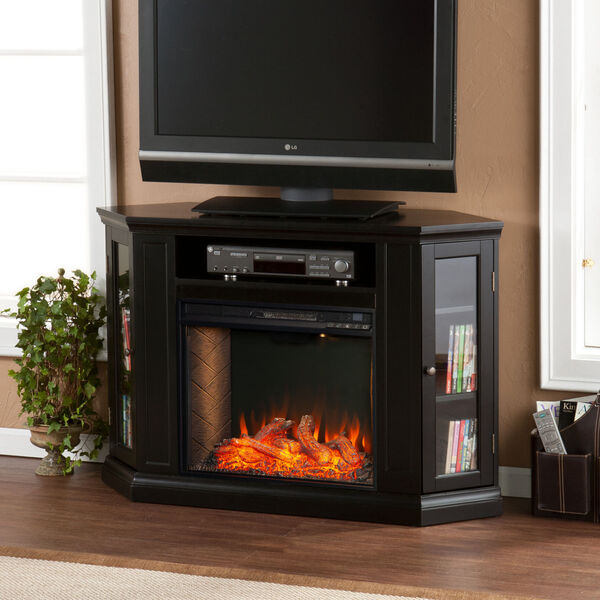 Claremont Black Smart Corner Electric Fireplace with Storage, image 4