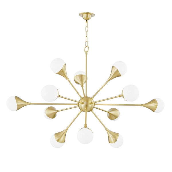 Ariana Aged Brass 12-Light Chandelier with Opal Glass, image 1
