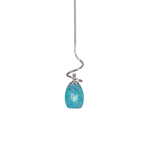 Capri Brushed Nickel One-Light Mini Pendant with Turquoise Fusion Glass, image 1