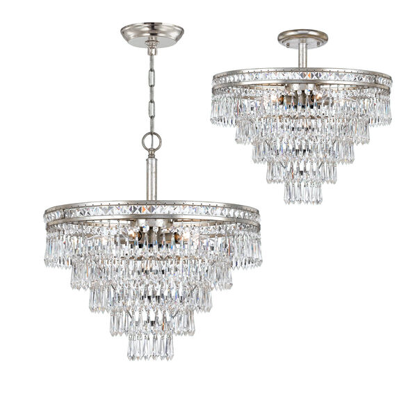 Mercer Olde Silver Six Light Hand Cut Crystal Convertible Chandelier, image 2