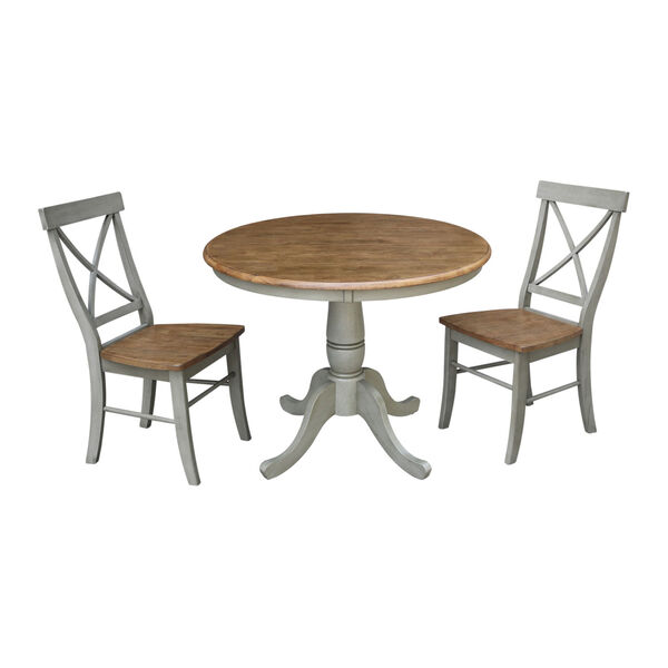 Hickory and Stone 36-Inch Round Top Pedestal Table With Two X-Back Chairs, Three-Piece, image 1
