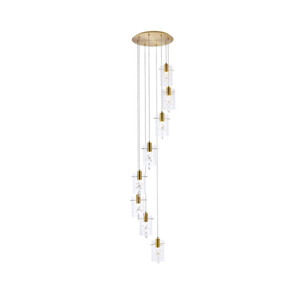 Hana Gold Eight-Light LED Pendant with Royal Cut Clear Crystal, image 1