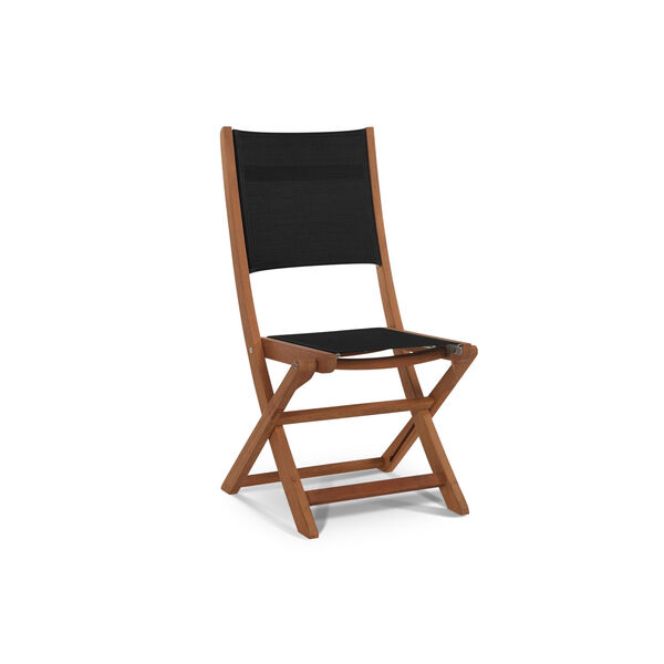 Stella Black Teak Outdoor Round Folding Table and Chair Bistro Set, 3-Piece, image 4
