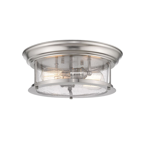 Sonna Brushed Nickel Two-Light Flush Mount with Transparent Seedy Glass, image 1