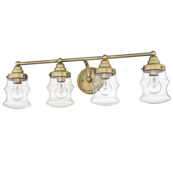 Keal Antique Brass Four-Light Bath Vanity with Clear Glass, image 4