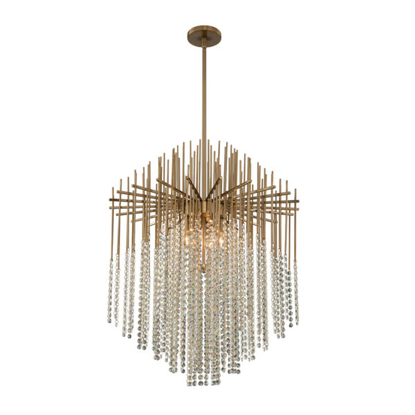 Estrella Brushed Champagne Gold Six-Light Pendant with Firenze Crystal, image 1
