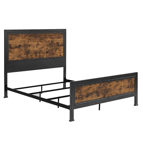 Queen Size Industrial Wood and Metal Bed - Brown, image 4