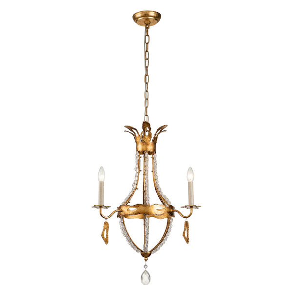 Monteleone Antique Gold Three-Light Chandelier with Crystal Beading, image 1