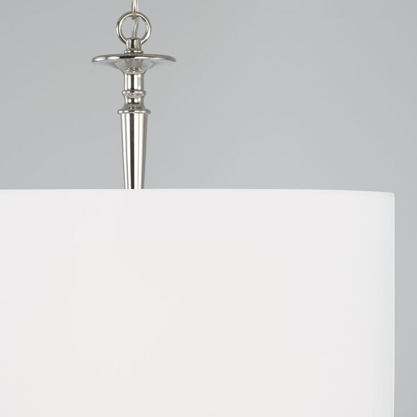 Abbie Polished Nickel and White Three-Light Drum Pendant with White Fabric Shade, image 4