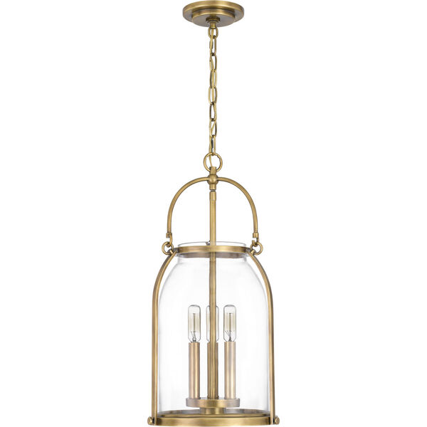 Colonel Weathered Brass Three-Light Mini Pendant with Transparent Glass, image 6