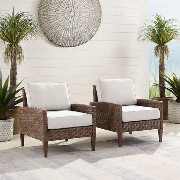 Capella Creme Brown Outdoor Wicker Chair Set , Set of Two, image 1