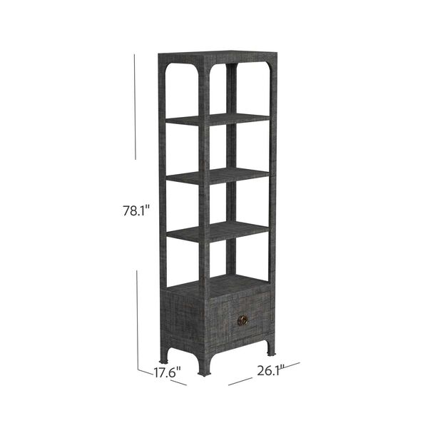Chatham Charcoal Raffia Etagere with Drawer and Shelves, image 3