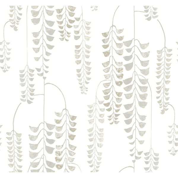 White and Cream 27 In. x 27 Ft. Deco Wisteria Wallpaper, image 2