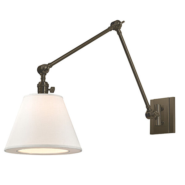 Hillsdale Old Bronze One-Light Swing Arm Wall Sconce with White Shade, image 1