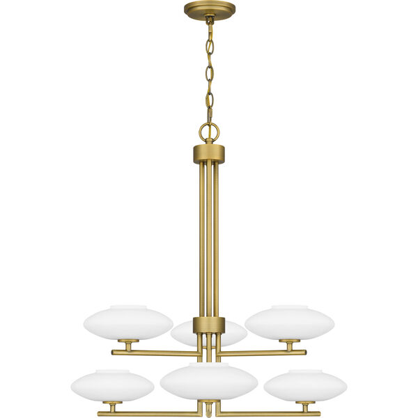 Chenal Aged Brass and White Six-Light Chandelier, image 4
