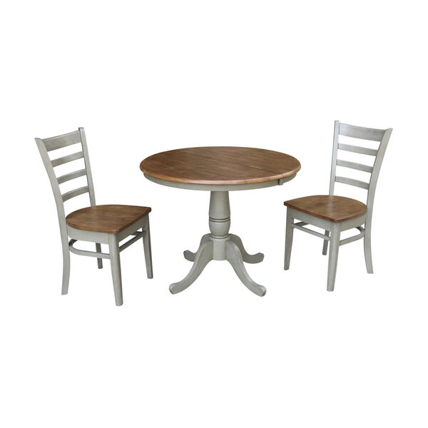 Emily Hickory and Stone 36-Inch Round Extension Dining Table With Two Chairs, Three-Piece, image 1