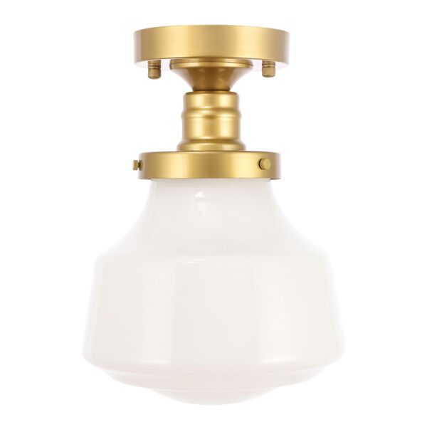 Lyle Brass Eight-Inch One-Light Flush Mount with Frosted White Glass, image 3