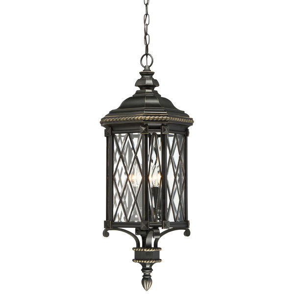 Bexley Manor Black with Gold Highlights Four-Light Outdoor Pendant, image 1