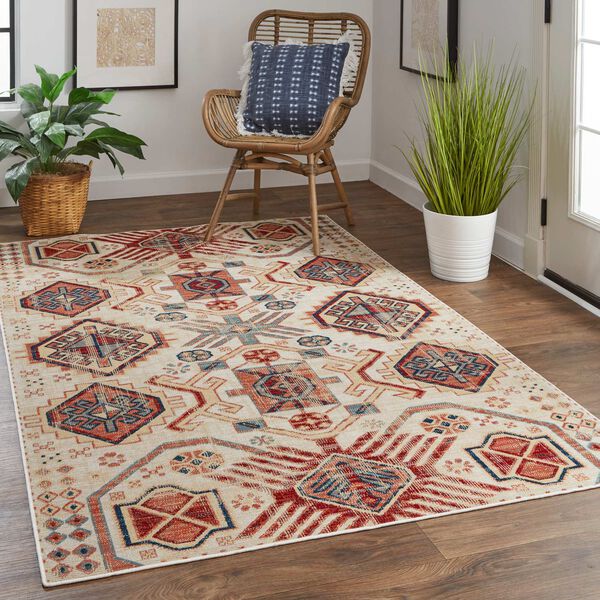Nolan Ivory Red Tan Rectangular 4 Ft. 3 In. x 6 Ft. 3 In. Area Rug, image 2