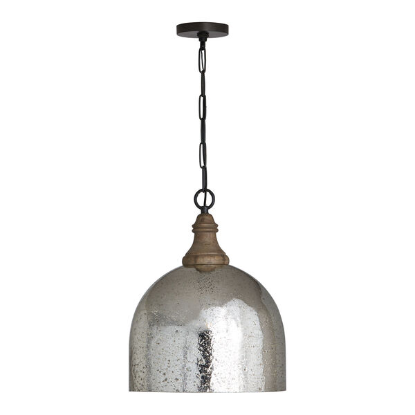 Grey Wash and Pewter 15-Inch One-Light Pendant with Stone Seeded Mercury Glass - (Open Box), image 1