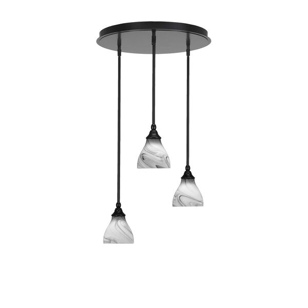 Empire Matte Black 20-Inch Three-Light Cluster Pendalier with Six-Inch Onyx Swirl Glass, image 1