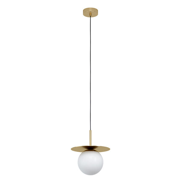 Arenales Brushed Brass One-Light Pendant with White Opal Glass, image 1