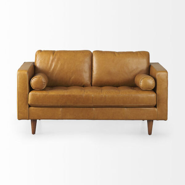 Svend Tan Leather Love Seat Sofa, image 2