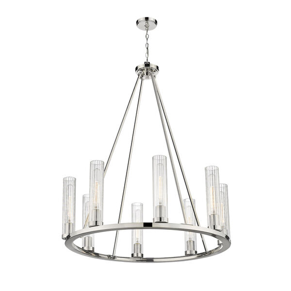 Beau Polished Nickel Eight-Light Chandelier with Clear Glass Shade, image 5