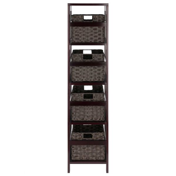 Leo Espresso Storage Shelf with Four Foldable Woven Baskets, 5-Piece, image 5