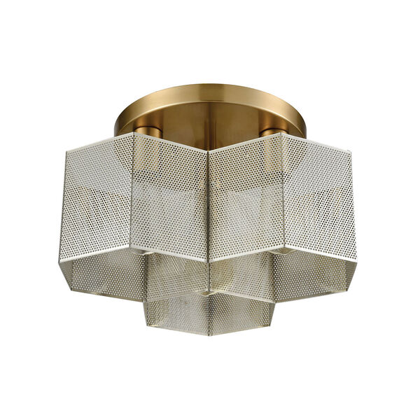 Compartir Polished Nickel and Satin Brass Three-Light Semi-Flush Mount, image 5