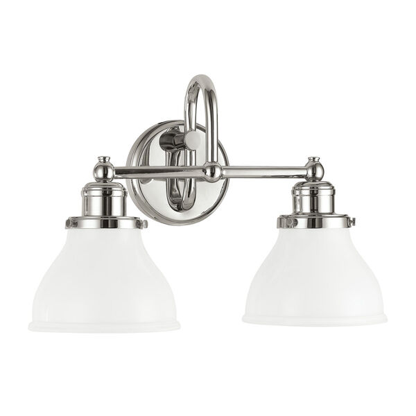Baxter Polished Nickel Two-Light Bath Vanity with Milk Glass, image 1