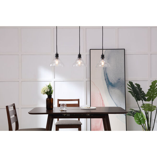 Clive Black Three-Light Pendant with Clear Seeded Glass, image 2