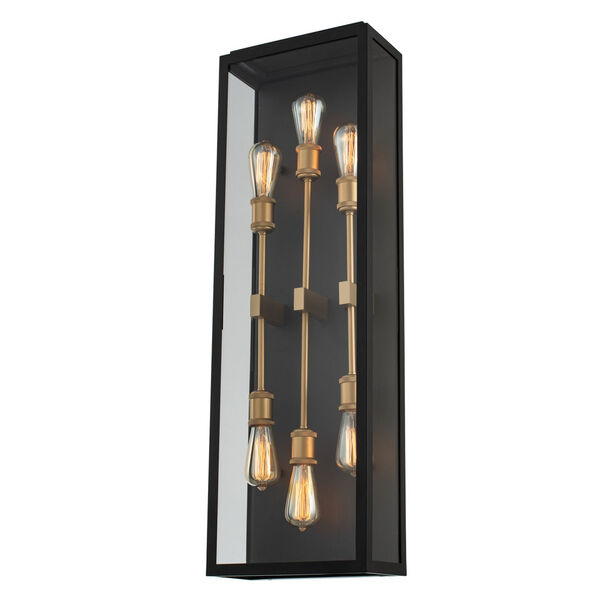 Ashland Matte Black and Sanded Gold Six-Light Large Outdoor Wall Sconce, image 1