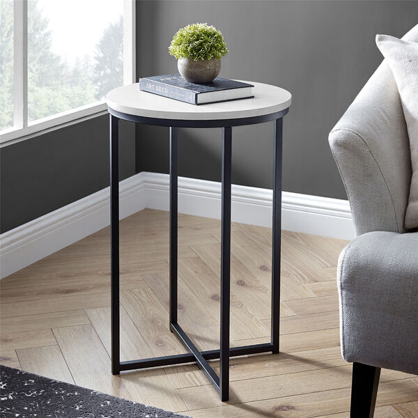 Alissa Faux White Marble and Black Round Side Table, image 3