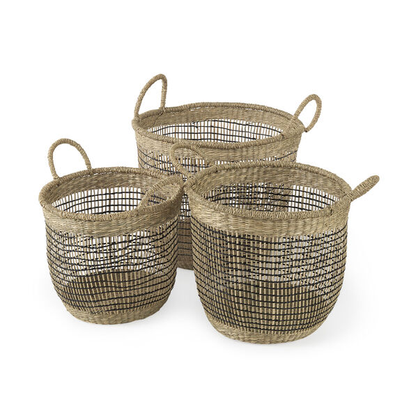 Triopas Medium Brown Round Basket with Handle, Set of 3, image 1