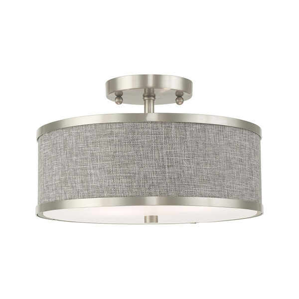 Park Ridge Brushed Nickel 13-Inch Two-Light Ceiling Mount with Hand Crafted Gray Hardback Shade, image 1