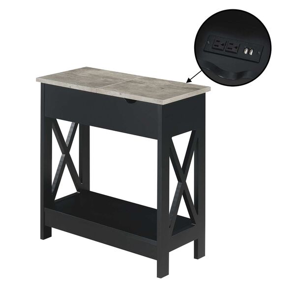 Oxford Faux Birch Black Flip Top End Table with Charging Station and Shelf, image 1