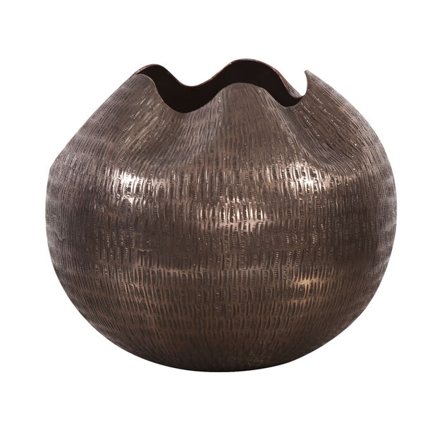 Deep Copper Howard Elliott Textured Deep Copper Aluminum Pinched Top Globe Vase, Small, image 1
