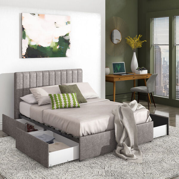 Jaeger Gray Full Storage Platform Bed with Channel Headboard, image 6